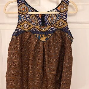 Chloe K Mixed-Print Sleeveless Tank in Brown & Navy